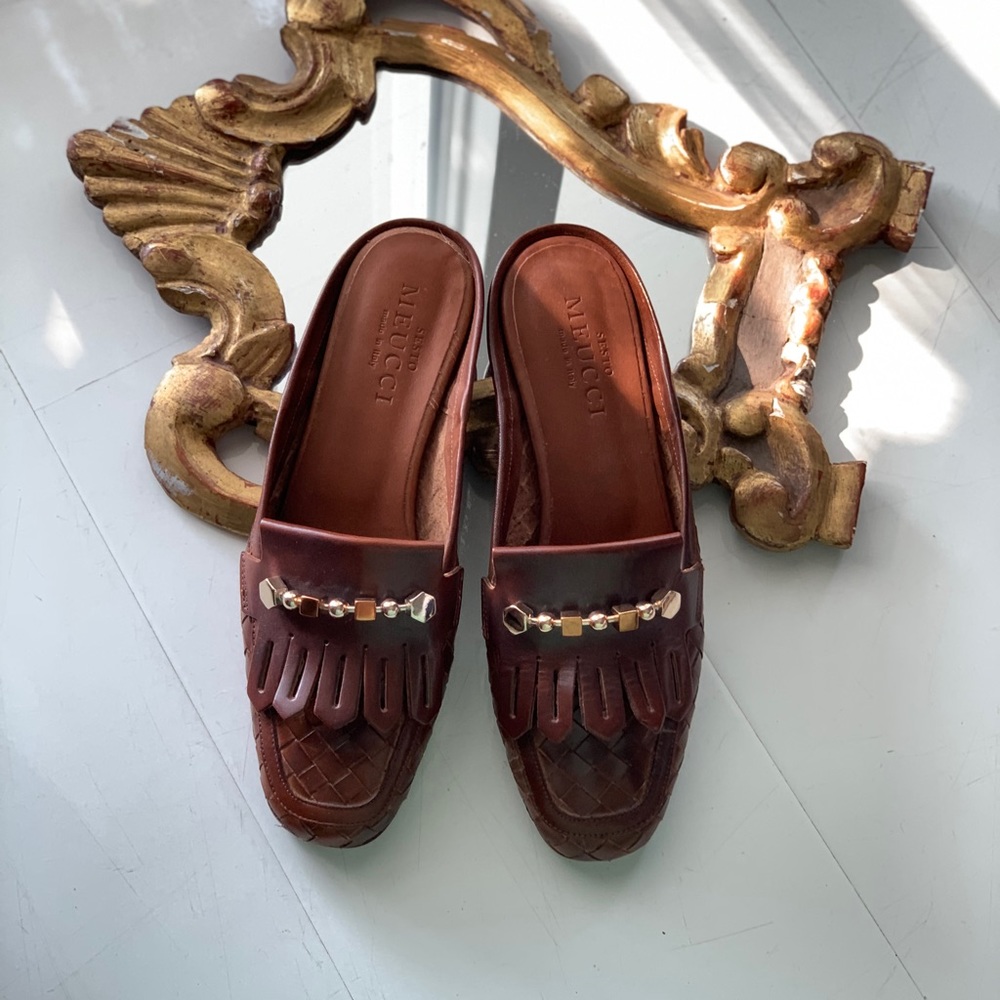 Sesto Meucci Brown Leather Slides
